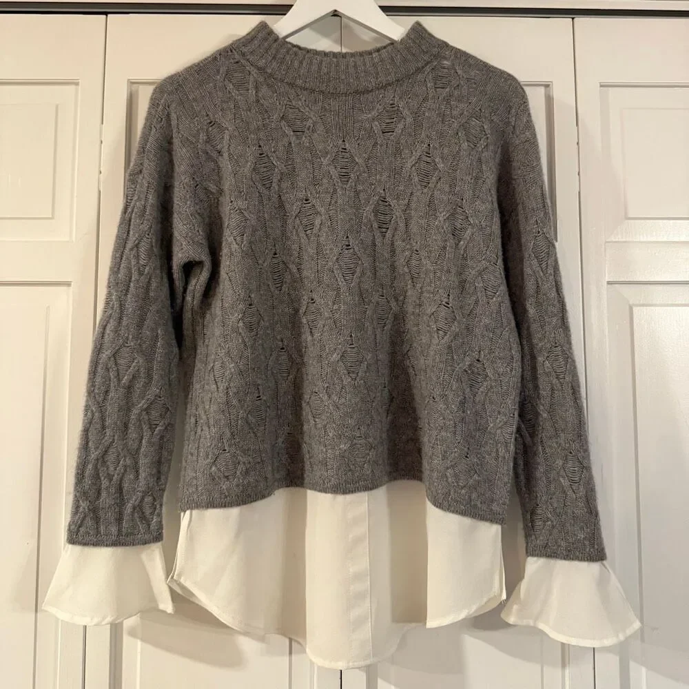 Design History Pure Cashmere grey cableknit two for sweater small - Picture 3 of 10